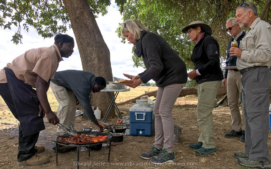 Bush breakfast on photo safari in south luangwa national park.