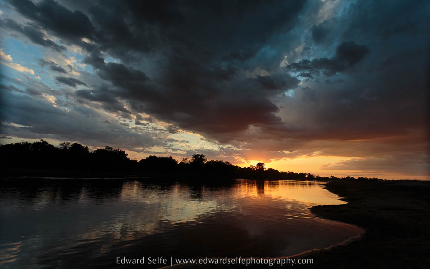 Beautiful sunset on photo safari in south luangwa national park.